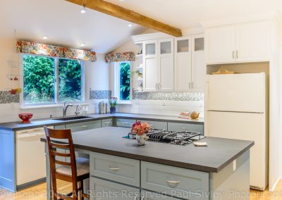 SW Portland Kitchen Remodel Island and exposed beam and with Dekton countertops