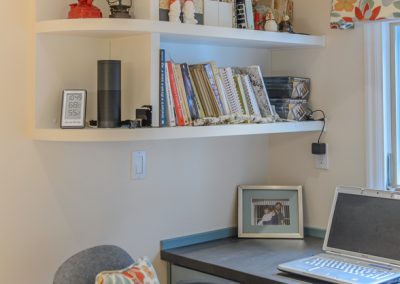 kitchen office and mounted bookshelves